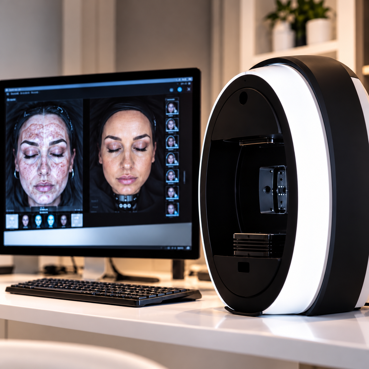 Professionelles Hautanalysegerät mit Auswertungsmonitor bei Skin and More
